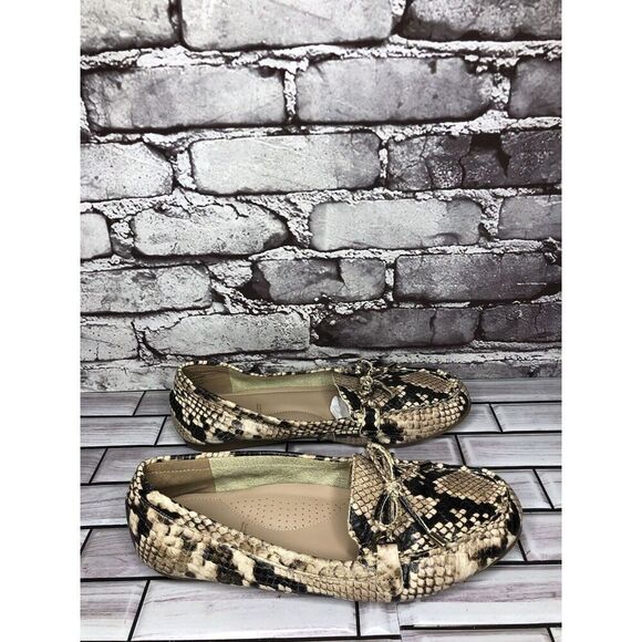 Aldo Cream Snake Skin Print Bow Leather Mocs Driving Shoes Women Sz 8M US/38.5EU - Picture 15 of 16